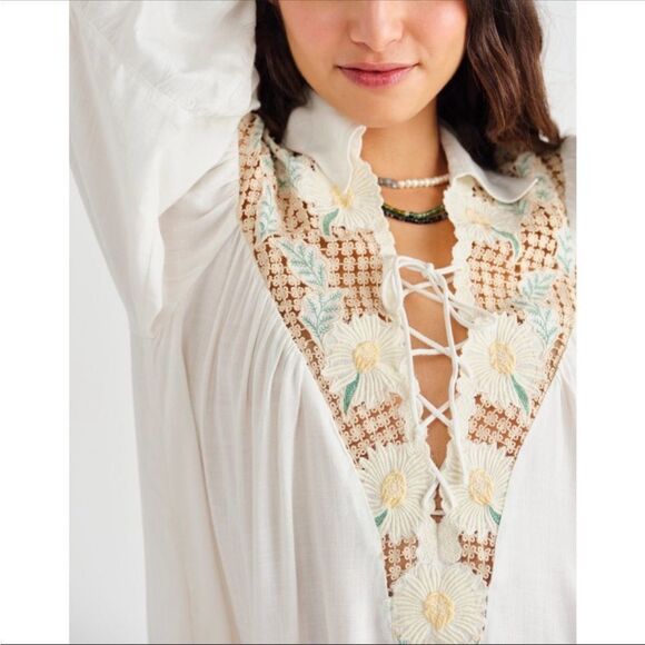 Free People Chain of Daisies Tunic Dress Ivory/Cream - Picture 3 of 16